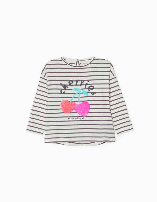 Camiseta de Manga Larga para Bebé Niña 'Cherries', Blanca