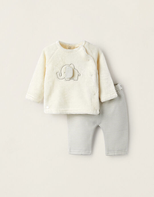Pyjamas with Ears for Newborn 'Elephant', Beige/Grey/White