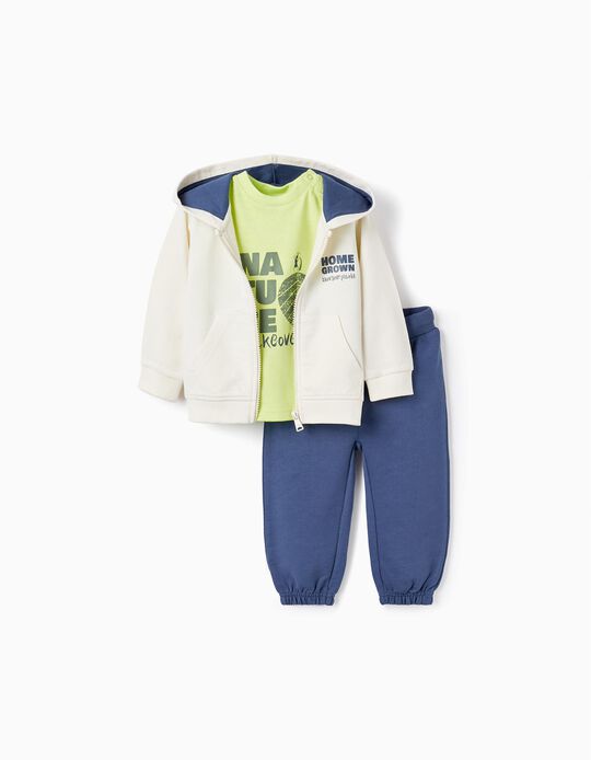 Hooded Jacket + T-Shirt + Trousers for Baby Boy, Green/Beige/Blue