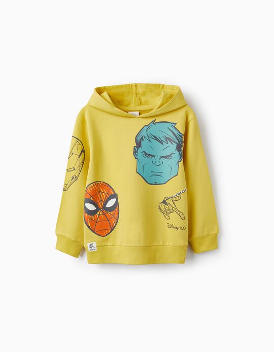 Cotton Hooded Sweatshirt for Boys 'Disney 100 Years - Marvel', Yellow