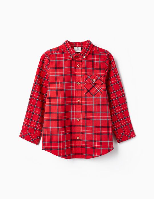 Comprar Online Camisa Xadrez de Algodão para Menino, Vermelho