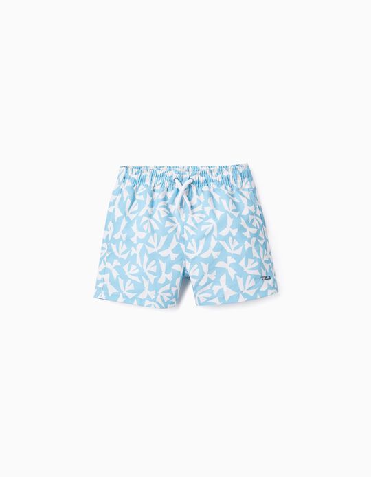Swim Shorts with Pattern for Boys, Blue/White
