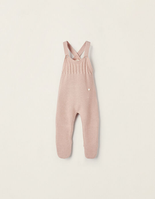 Cotton Knit Footed Bodysuit for Newborn Girls, Light Pink