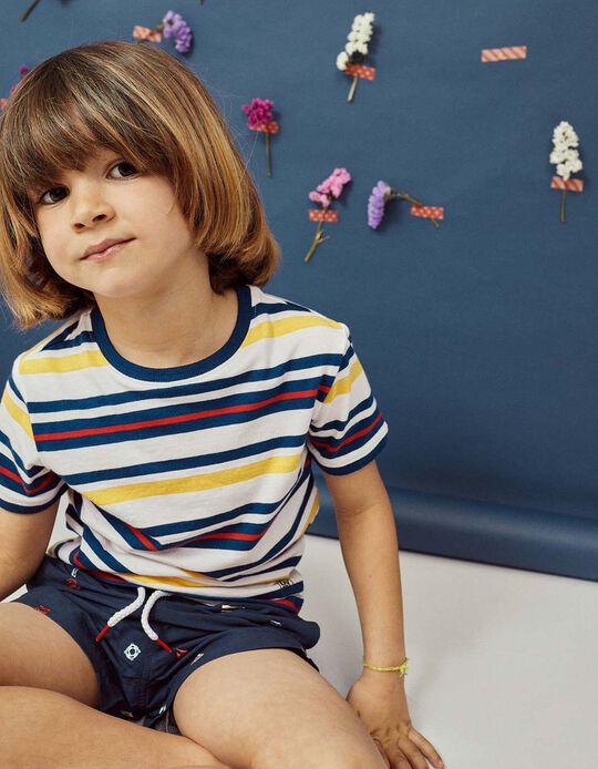 Striped T-Shirt for Boys, Multicoloured