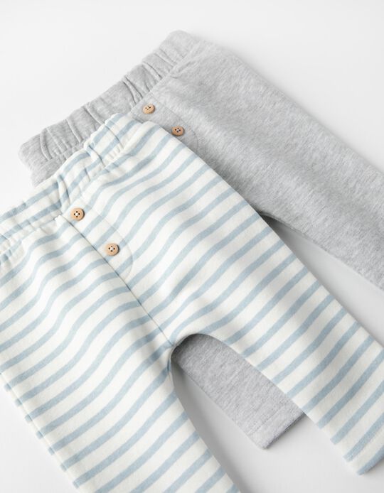 2 Pantalones para Recién Nacido, Gris/Azul/Blanco