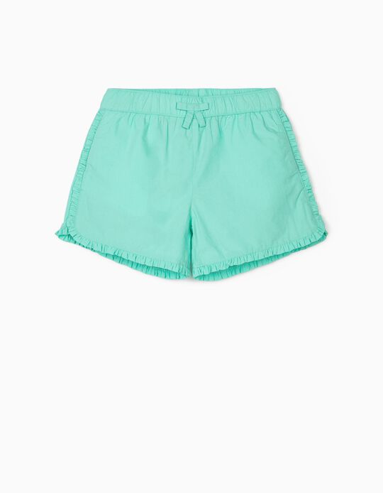Ruffled Shorts for Girls, Aqua Green