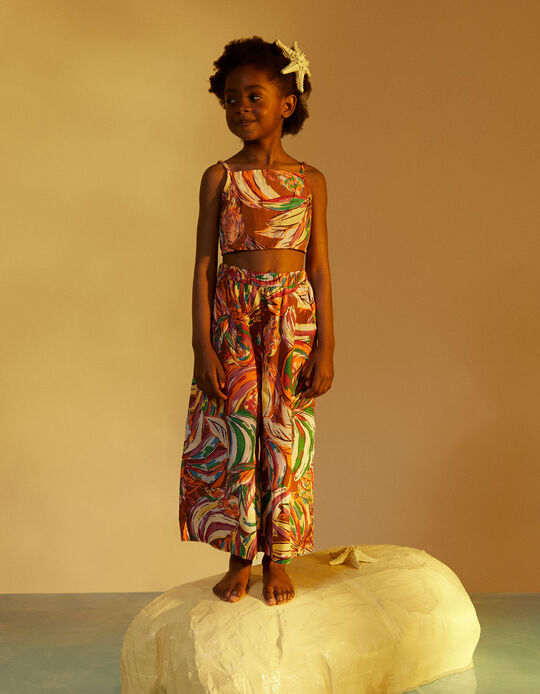 Wide Leg Trousers with Pattern for Girls, Multicolour