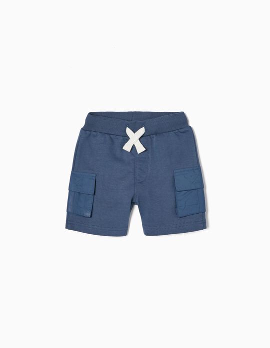 Cotton Shorts with Cargo Pockets for Baby Boys, Blue