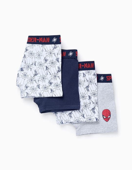 Buy Online Pack of 4 Boxer Shorts for Boys 'Spider-Man', White/Blue/Grey