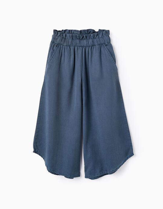 Pantalon En Sergé Pour Fille 'Wide Leg', Bleu Foncé