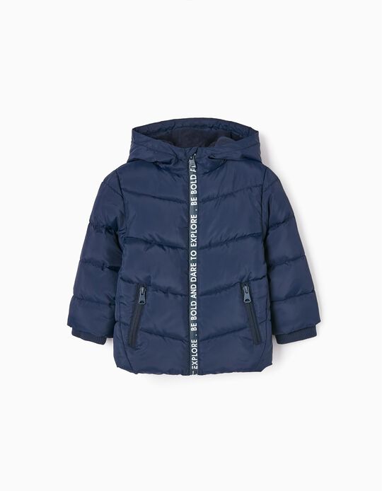 Hooded Puffer Jacket with Polar Lining for Baby Boys 'Be Bold', Dark Blue