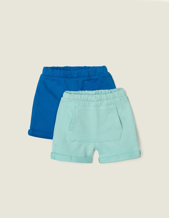 2 Shorts Nouveau-Né, Bleu/Vert D'Eau
