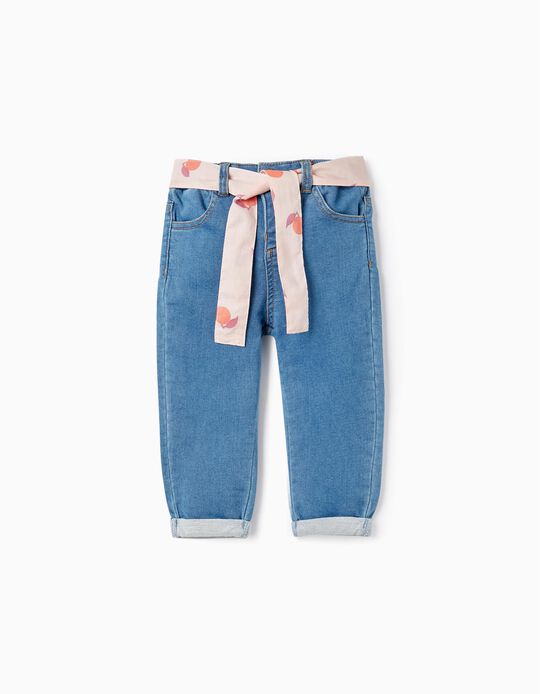 Denim Trousers + Ribbon for Baby Girls 'Apricots', Light Blue