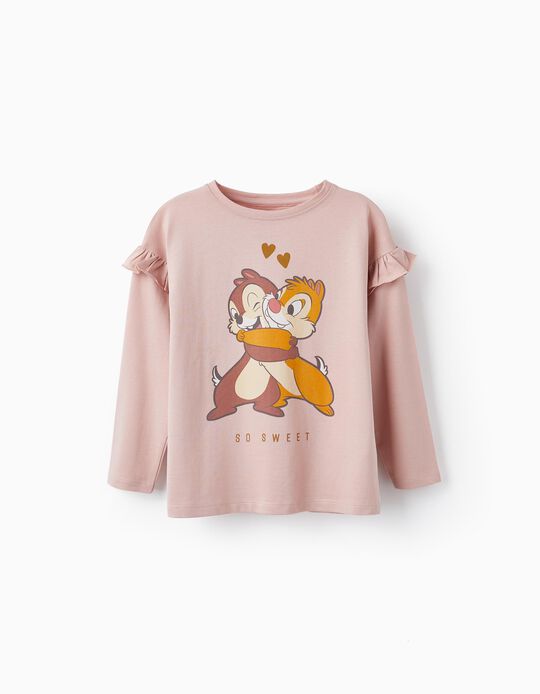 Long Sleeve Cotton T-Shirt for Girls 'Chip & Dale', Pink