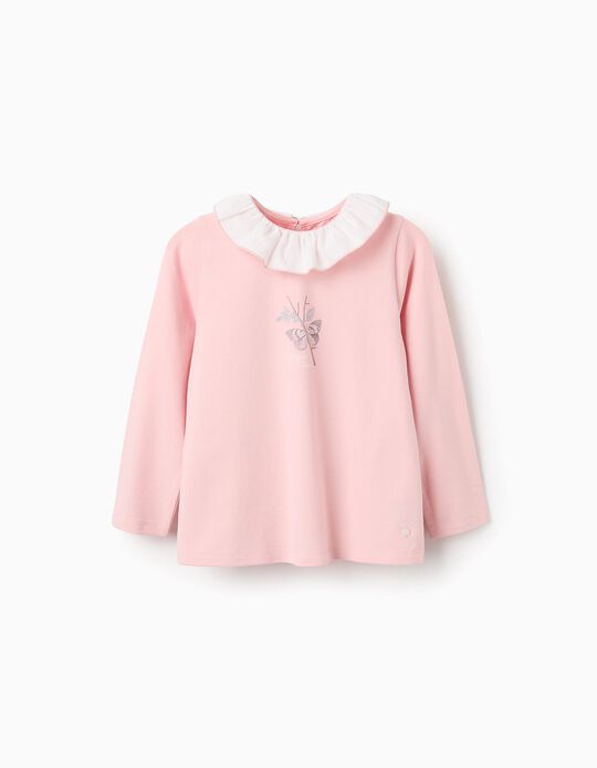 Comprar Online T-shirt de Manga Comprida com Folhos para Menina 'Borboleta', Rosa