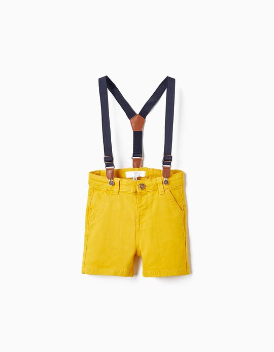 Twill Shorts with Suspenders for Baby Boys, Yellow
