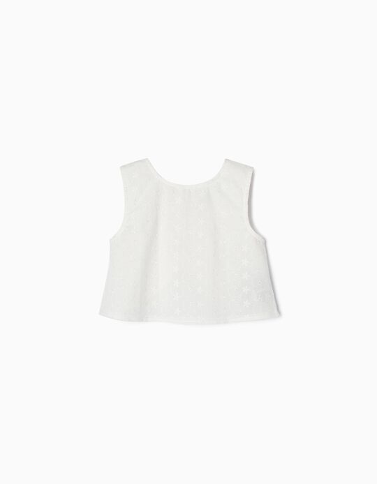 Top en Broderie Anglaise Fille, Blanc