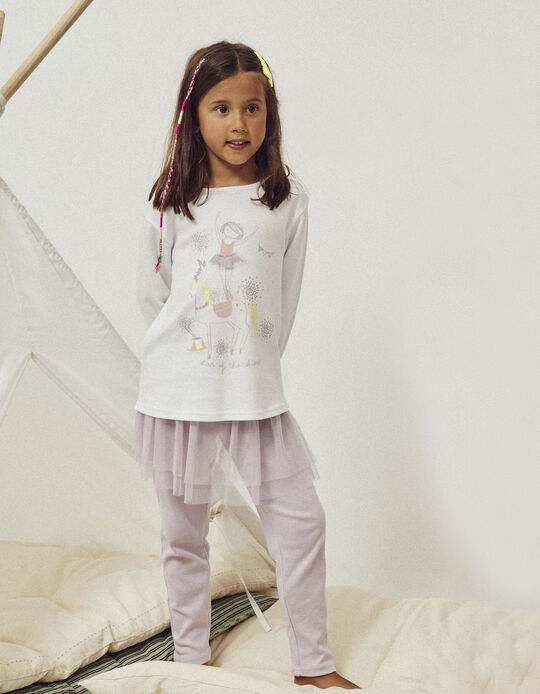 Pyjama en Coton avec Tutu Fille 'Ballerines', Blanc/Lilas