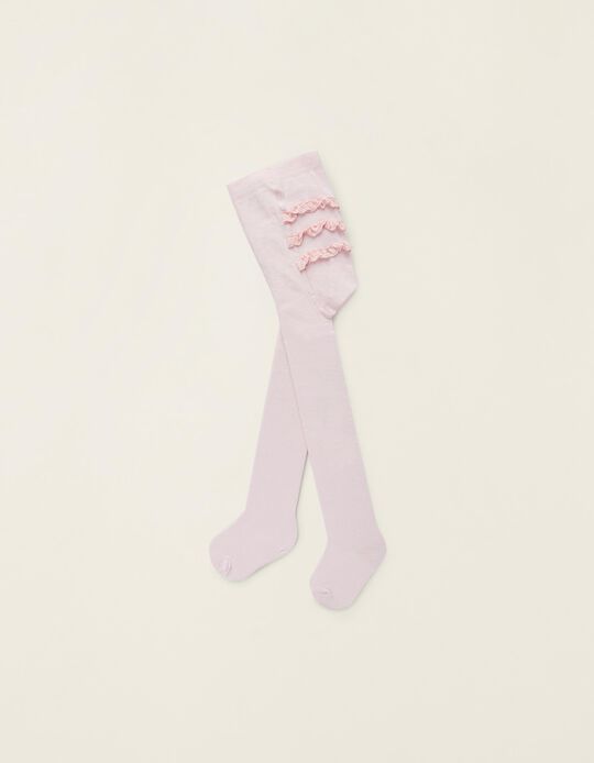 Knit Tights with Frills for Baby Girls, Pink