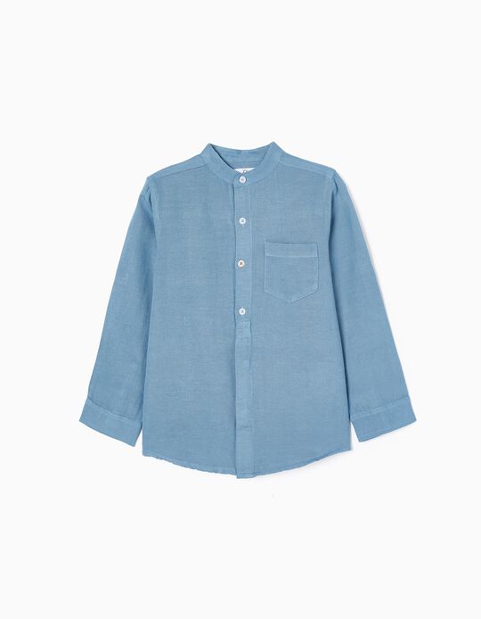 Camisa de Algodón con Cuello Mao para Niño 'You&Me', Azul