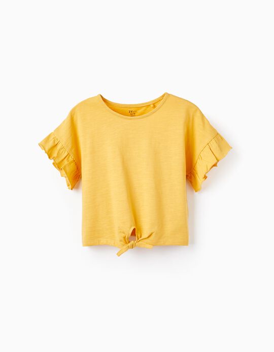 T-Shirt com Nó em Algodão para Menina, Amarelo