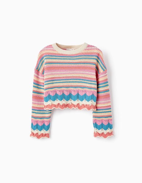 Striped Knitted Sweater for Girls, Multicolour