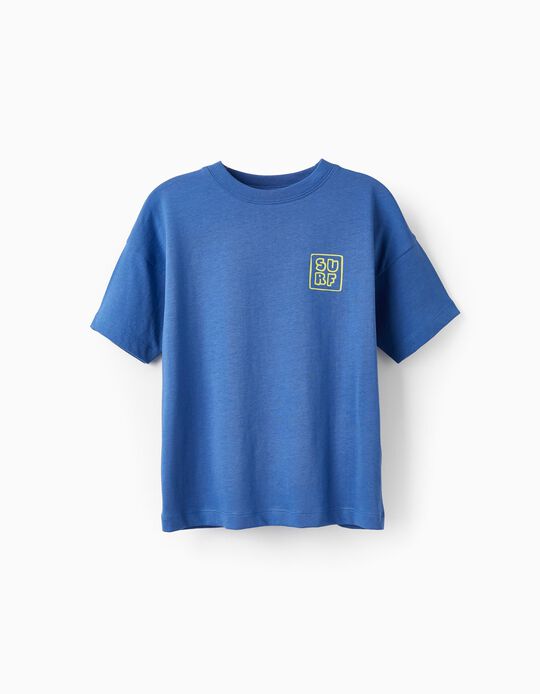 T-Shirt em Jersey de Algodão para Menino 'Surf', Azul