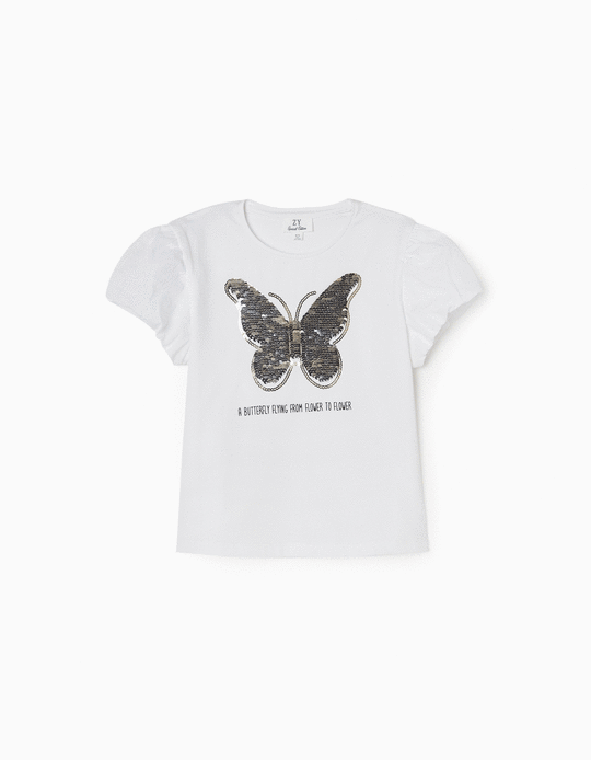 T-Shirt para Menina 'Butterfly', Branco
