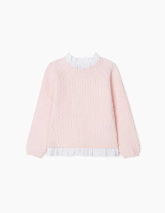 Textured Jumper with Lace for Girls, Rose