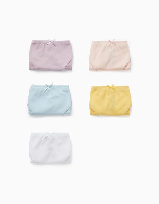 Pack of 5 Plain Cotton Briefs for Girls, Multicoloured