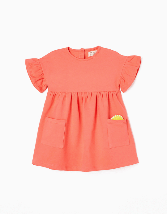 Vestido de Algodón para Bebé Niña 'Sol', Coral
