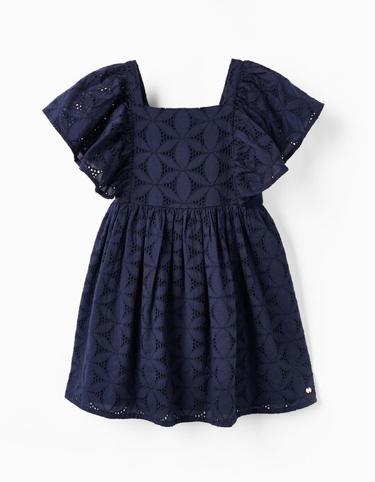 Short Sleeve Dress with Embroidery for Girls, Dark Blue