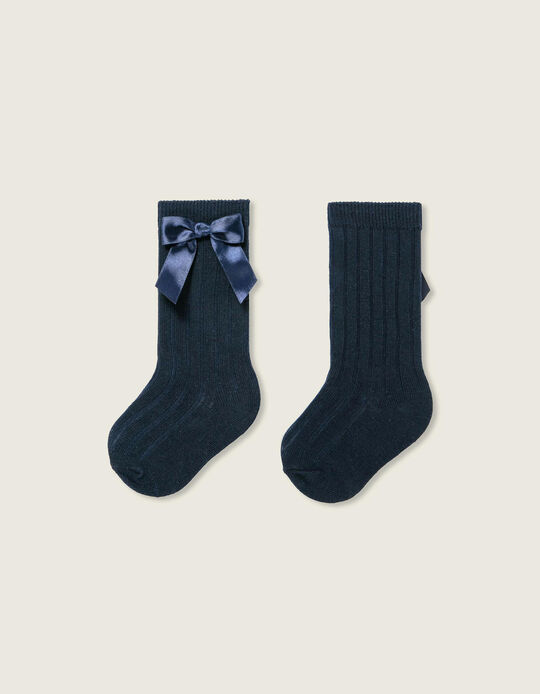Knee-High Socks for Baby Girls with Bow, Dark Blue