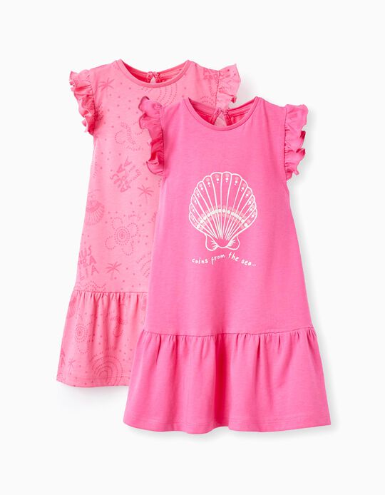 Pack of 2 Cotton Dresses for Baby Girls 'Coins From The Sea', Pink
