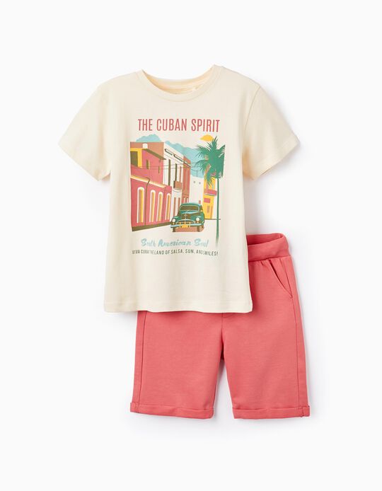 T-shirt + Short pour Garçon 'The Cuban Spirit', Beige, Corail