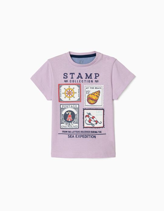 T-Shirt Bébé Garçon 'Stamp Collection', Lilas