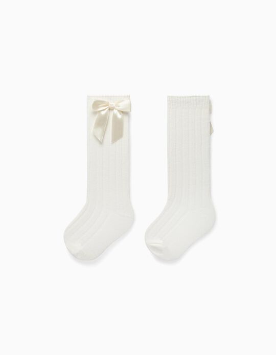 Knee-High Socks with Bow for Baby Girls, White
