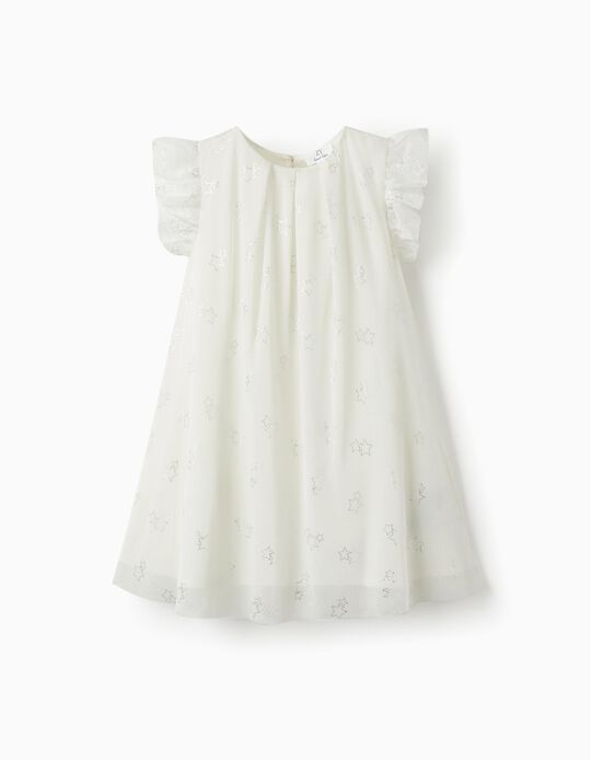 Dress in Tulle and Cotton for Girls 'Special Days - Stars', White