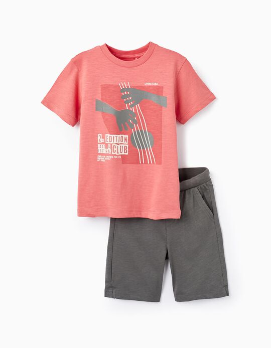 T-shirt + Shorts for Boys 'Living Cuba', Green/Coral