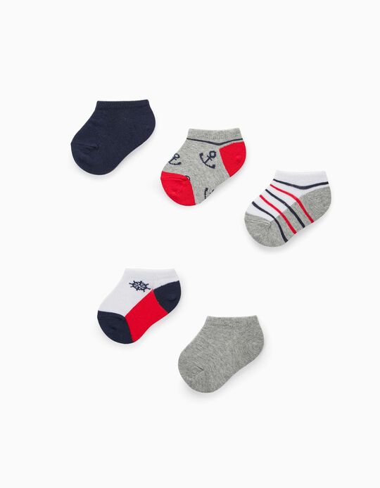 5 Pairs of Ankle Socks for Baby Boys 'Nautic', Multicoloured