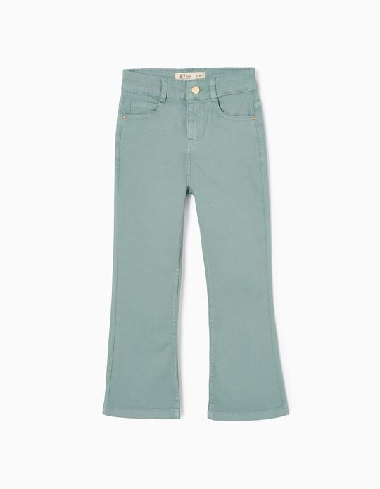 Cotton Twill Trousers for Girls 'Flare Fit', Aqua Green