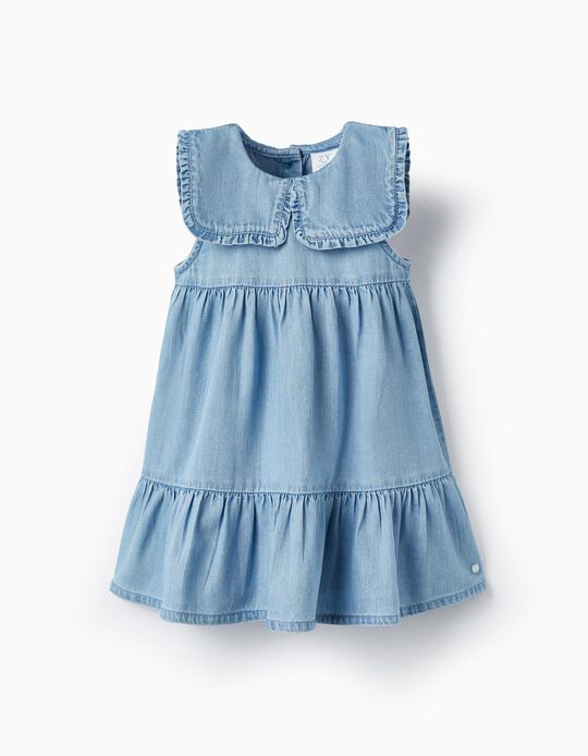 Light Denim Dress with Ruffles for Baby Girls, Light Blue