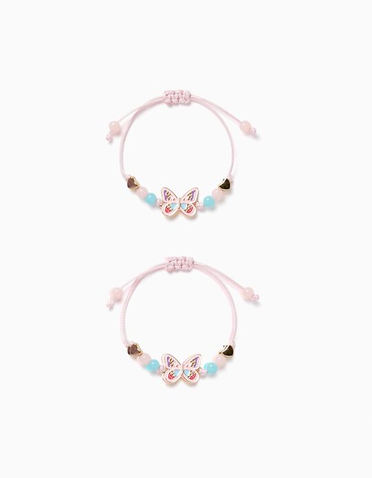 Pack 2 Bracelets avec Perles pour Bébé et Fille 'Butterflies - BFFs', Rose