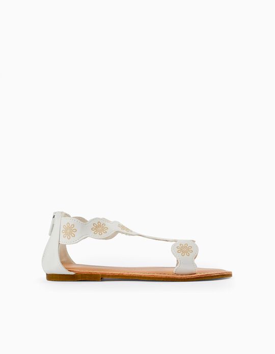 Buy Online Floral Pattern Sandals for Girls, White