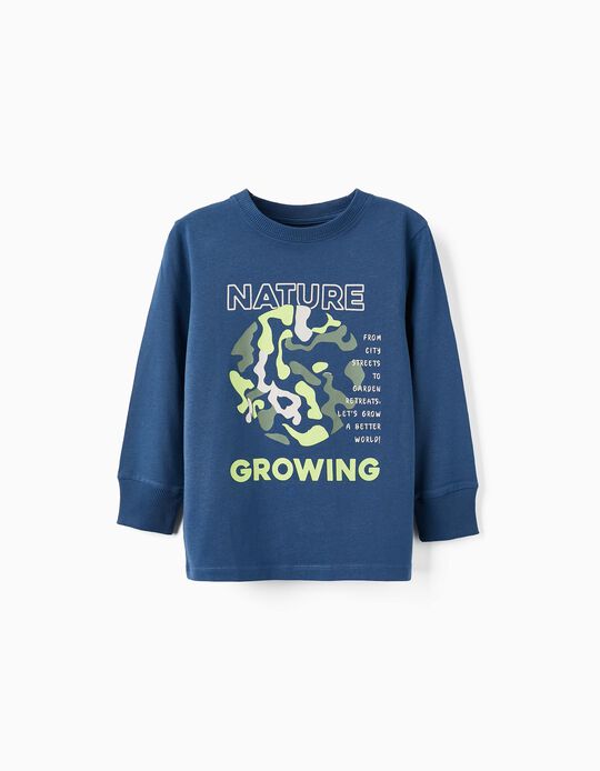 T-Shirt de Manga Comprida para Menino 'Nature Growing', Azul Escuro