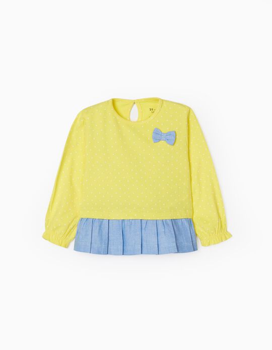 Camiseta de Manga Larga para Bebé Niña, Amarillo/Azul