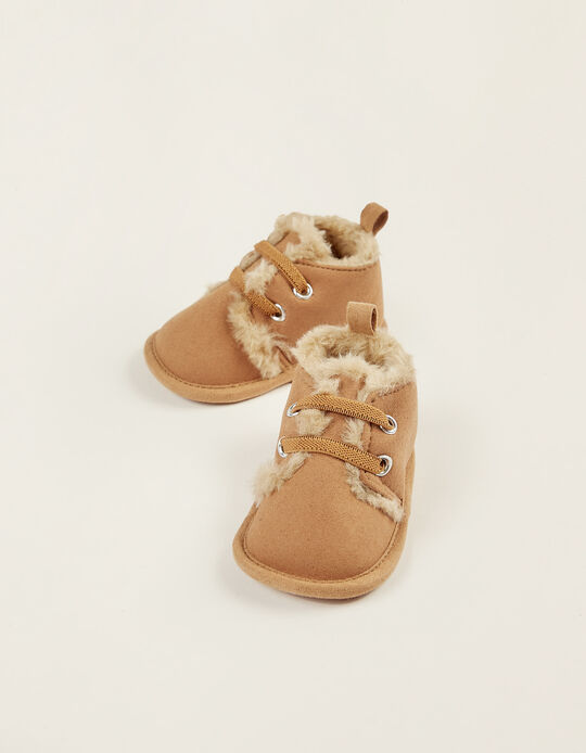 Boots with Fur for Newborn Babies, Camel