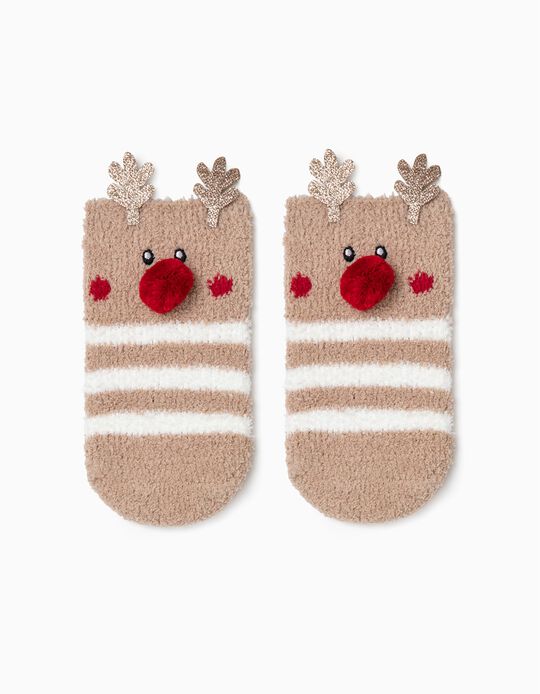 Christmas Socks for Girls 'Reindeer', Camel