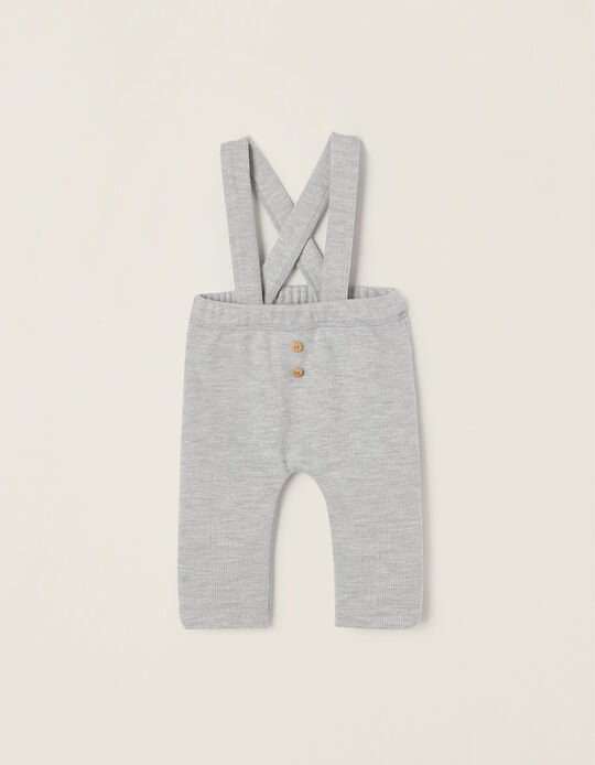 Cotton Ribbed Trousers with Straps for Newborn Baby Boys, Grey