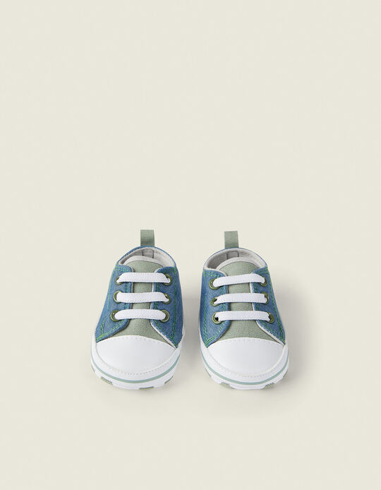 Zapatillas de Denim para Recién Nacido, Azul/Verde